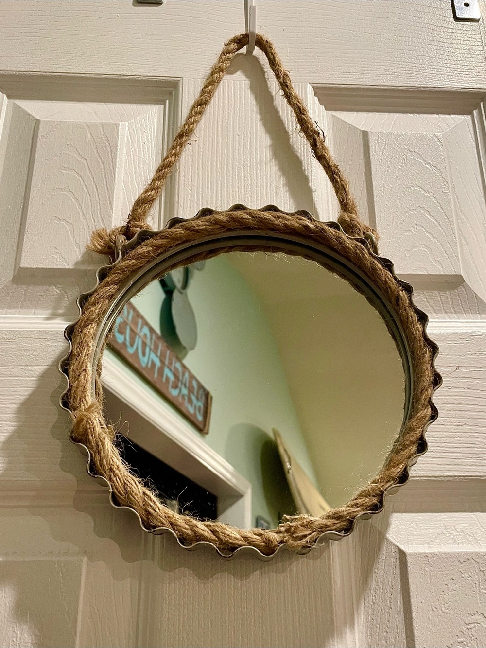 Rustic Round Metal & Rope Wall Mirror | Farmhouse Coastal Decor